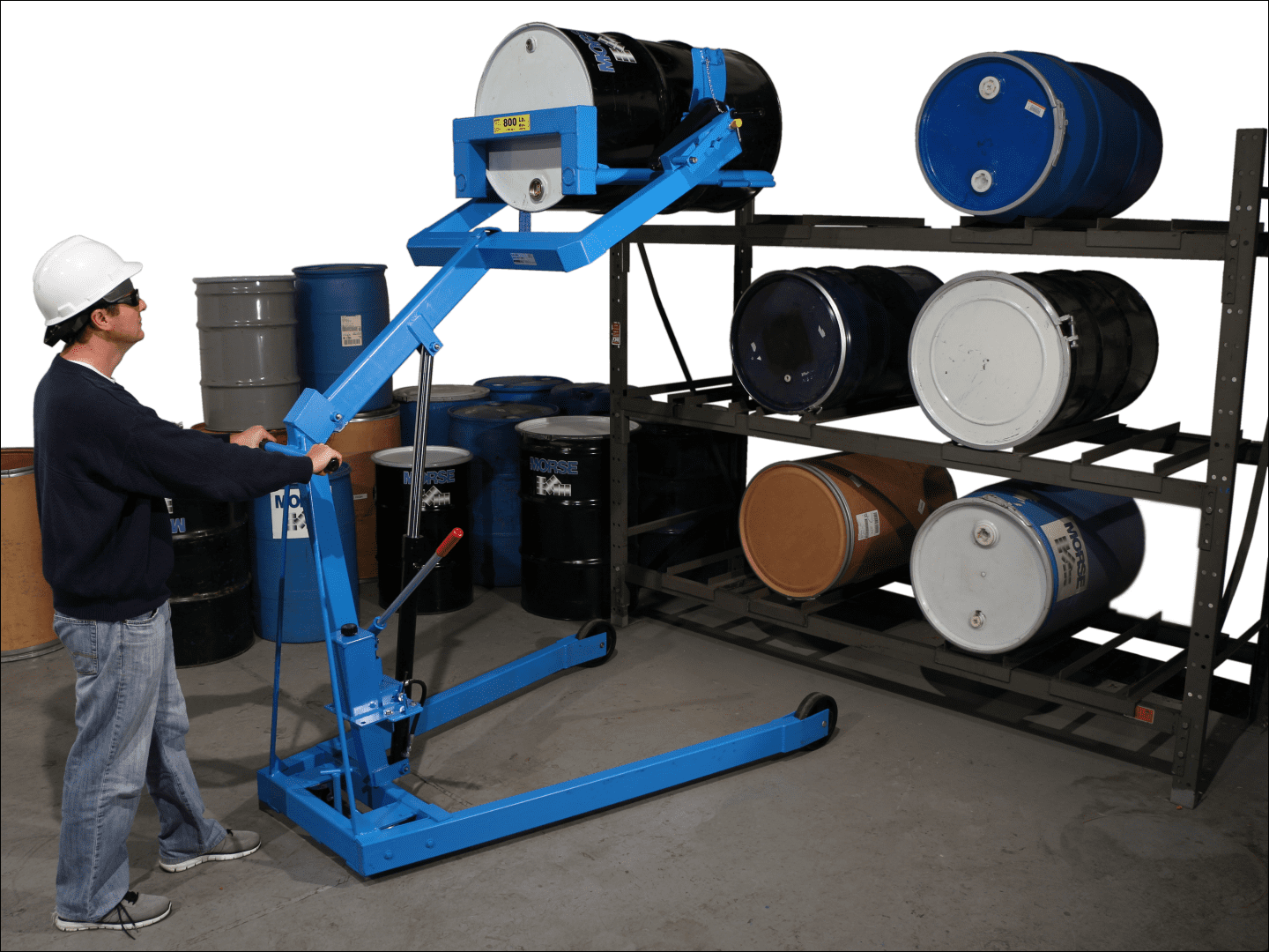 Motor Racking Buster Morse Model 405-120 omni-lift karrier/drum racker, 72